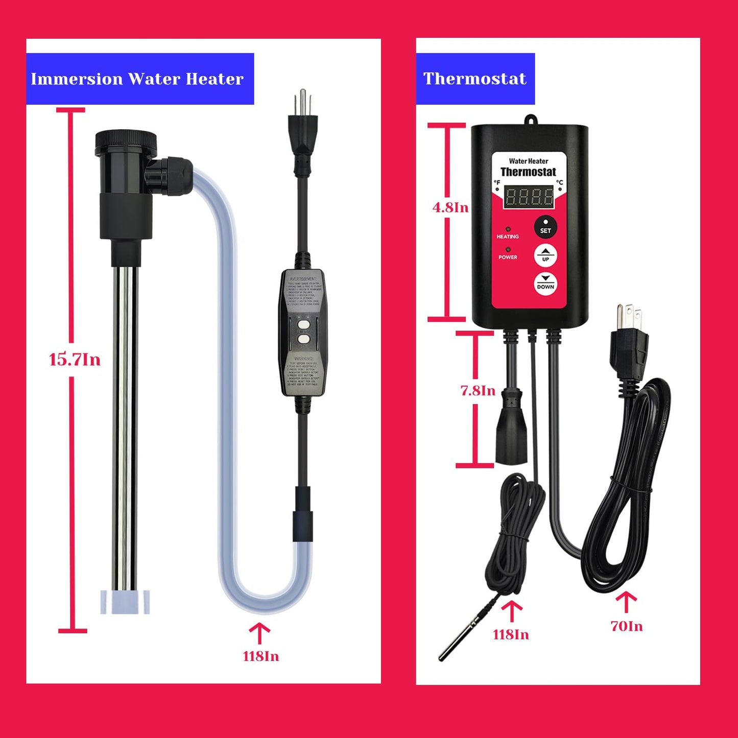 YLboyLIAN 1500W Immersion Electric Submersible Water Heater with Temp Control & GFCI – Portable Heater for Inflatable Pool, Swimming Pool, Above-Ground Pool, spa, Hot Tub Baptistry & baptismal Pool