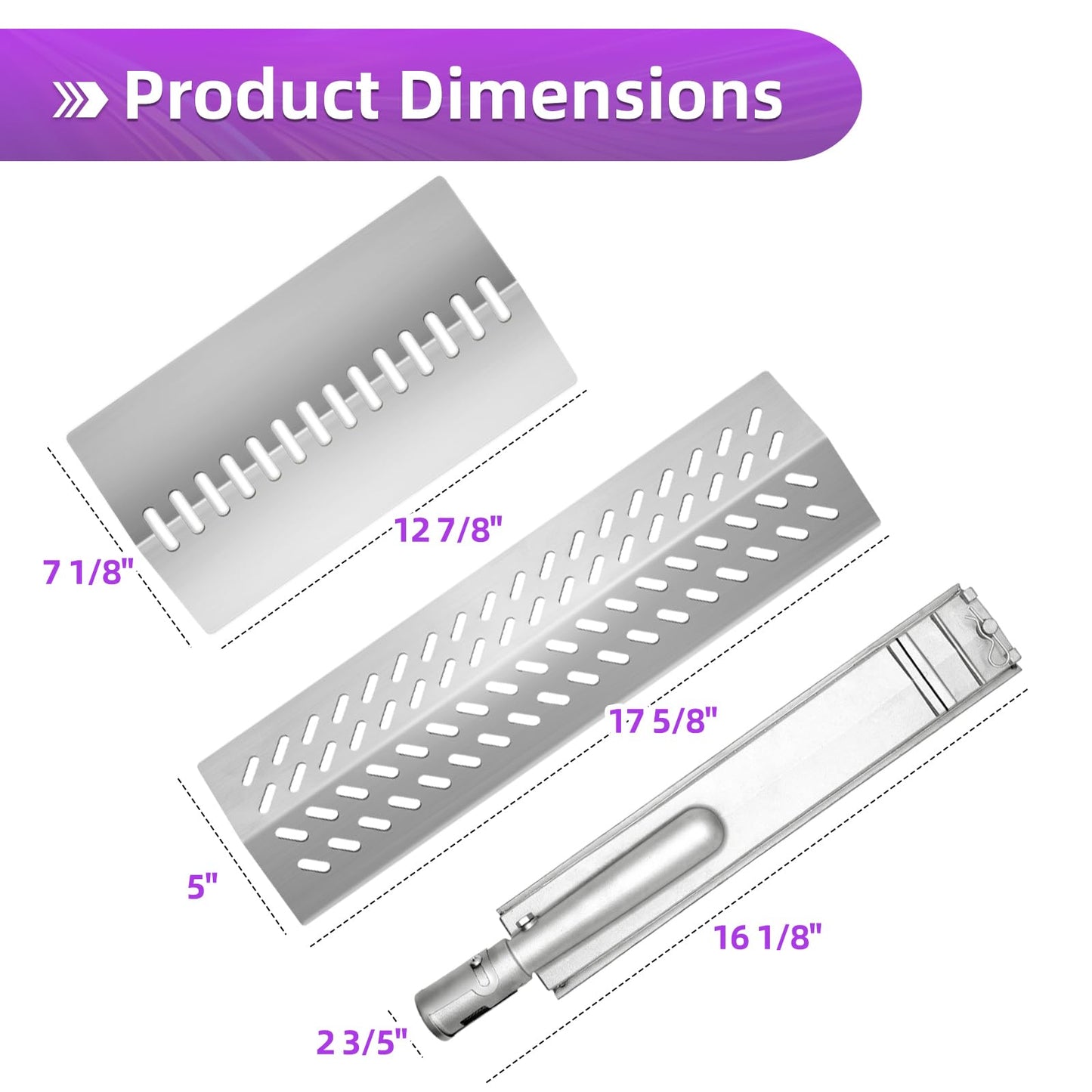 Dictirdy Grill Replacement Parts Cast Stainless Steel 4 pcs 16631 Flavorizer Bars 3 pcs 16520 Heat Plate and 4 pcs 16516 Burners for Bull Angus Grill Blaze Lion Cal Flame Tamer Gas Grill