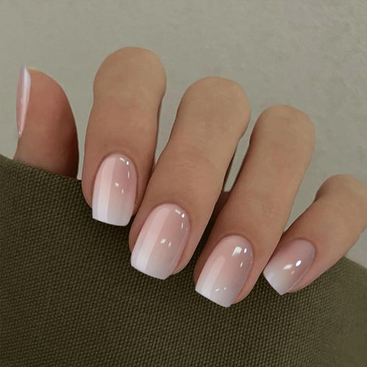 Curvlife Press on Nails Acrylic Fake Nails with French Gradient Pink Design Full Cover False Nails for Women Reusable Nail Kit with Nail Glue Adhesive Tabs