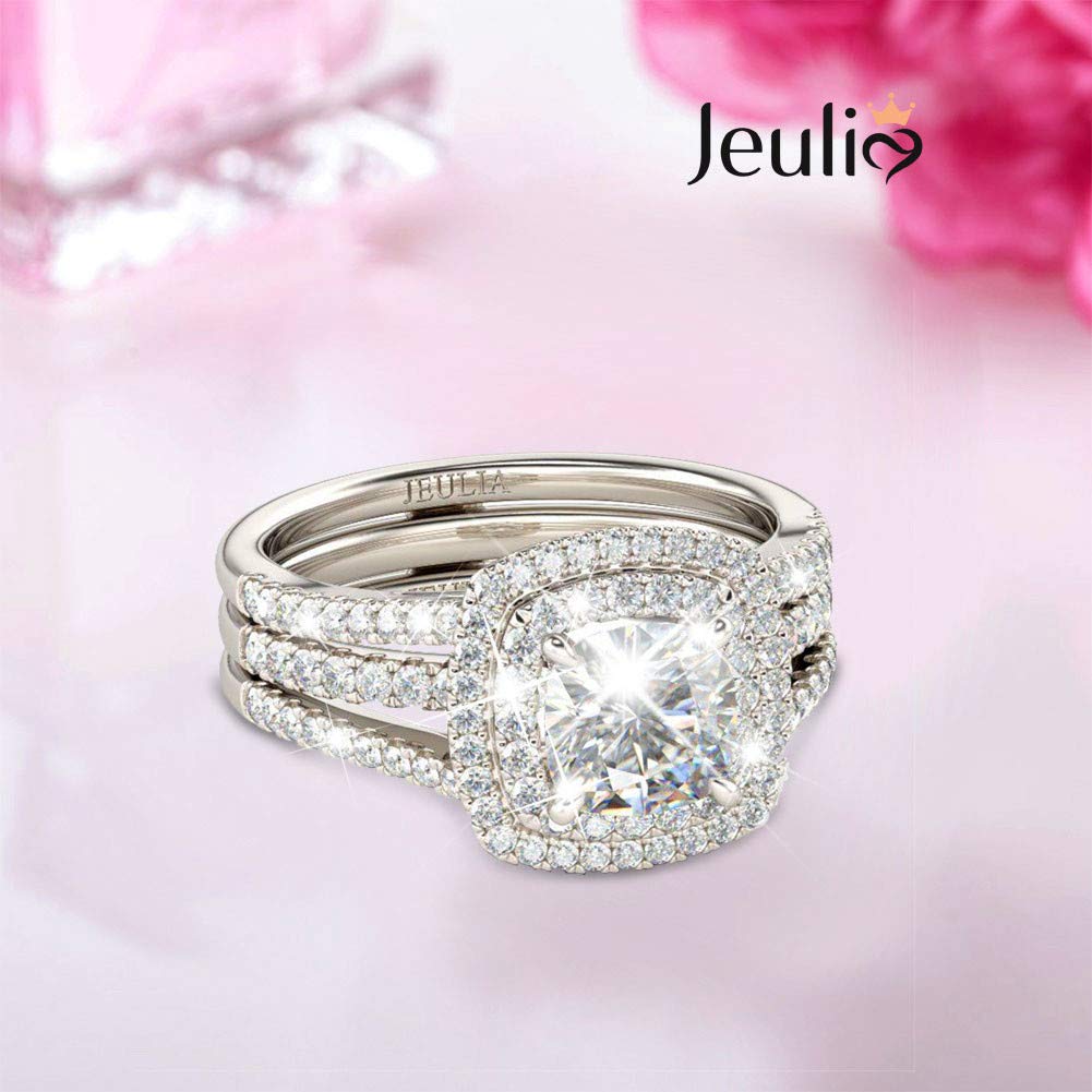 Jeulia Brilliant Classic Band Rings Sets for Women 925 Sterling Silver Fashion Ring Sets Wedding Engagement Anniversary Promise Ring Bridal Sets Jewelry (6.0(U.S))