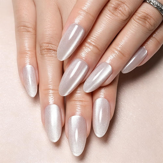 XZMeiLun Cat Eye Crystal Press On Nails Almond Medium, Magnetic Acrylic Fake Nails Stylish Design, Salon-Quality Shiny Finish, Reusable Stick On Nails Kit for Women, Daily Wear (No Glue Included)