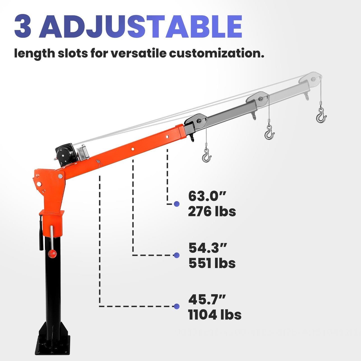 360° Swivel Shop Crane with 1100lbs Capacity, Foldable Truck Hitch Crane & 12V 3500Lbs Winch, Heavy-Duty Truck Lift for Industrial Use