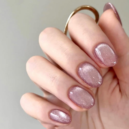 Short Press On Nails Almond Pink Glitter Fake Nails Press Ons With Glitter Design False Nails Glossy Full Cover Stick On Nails Pink Reusable Acrylic Glue On Nail For Women Nail Decorations 24Pcs