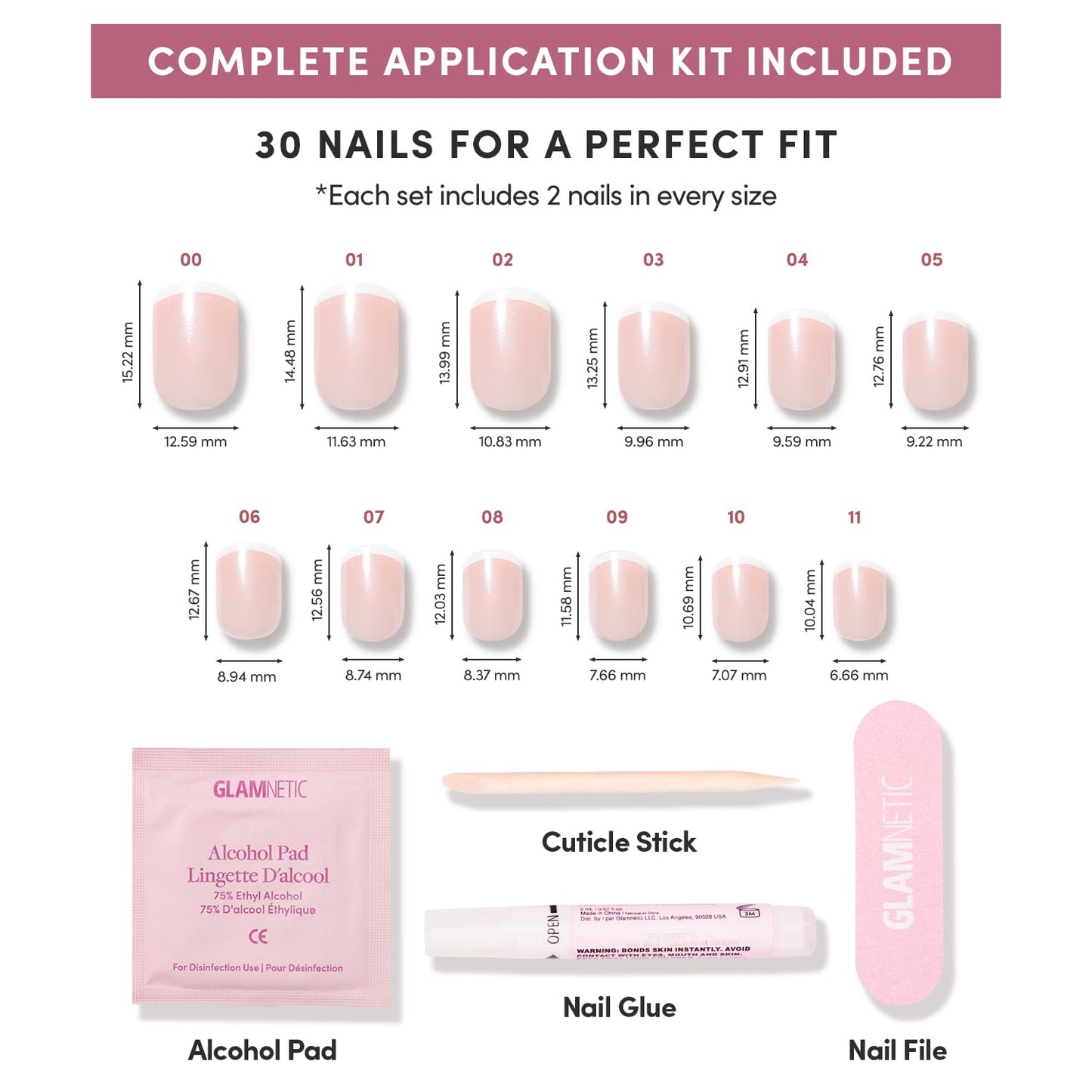 Glamnetic Press On Nails - Pearly Please | Super Short White French Tip Fake Nails, Extra Short Salon Quality French Manicure | 12 Sizes - 30 Nail Kit with Glue