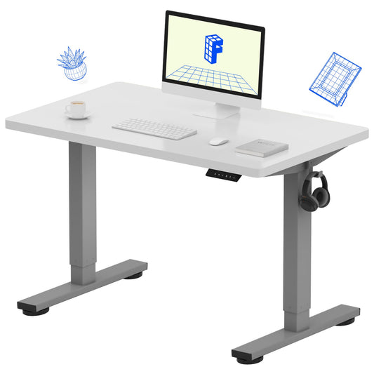 FLEXISPOT EN1 One-Piece Adjustable Desk 40 x 24 Inches Stand Up Desk Workstation Electric Standing Desk with Seamless Desktop (Silver Frame + 40 inches White Top, 2 Packages)