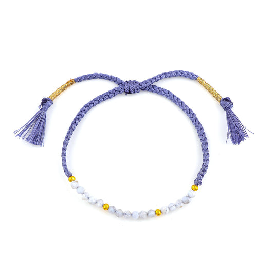 GEMSYMPHONY Blue Lace Agate Gemstone Beads Braided Bracelet – 3.5mm Natural Stone Beads, Handmade Adjustable Braided Rope Bracelet, Healing Crystal Jewelry for Men & Women, Unisex Boho Gift