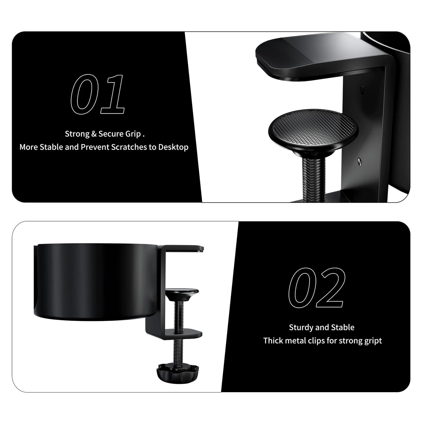 Desk Cup Holder, OOKUU Anti-Spill Cup Holder for Desk or Table, Sturdy and Durable Desk Accessories, Easy to Install, Enough to Hold Coffee Mups, Water Bottles, Gaming PC Office Accessories, Black
