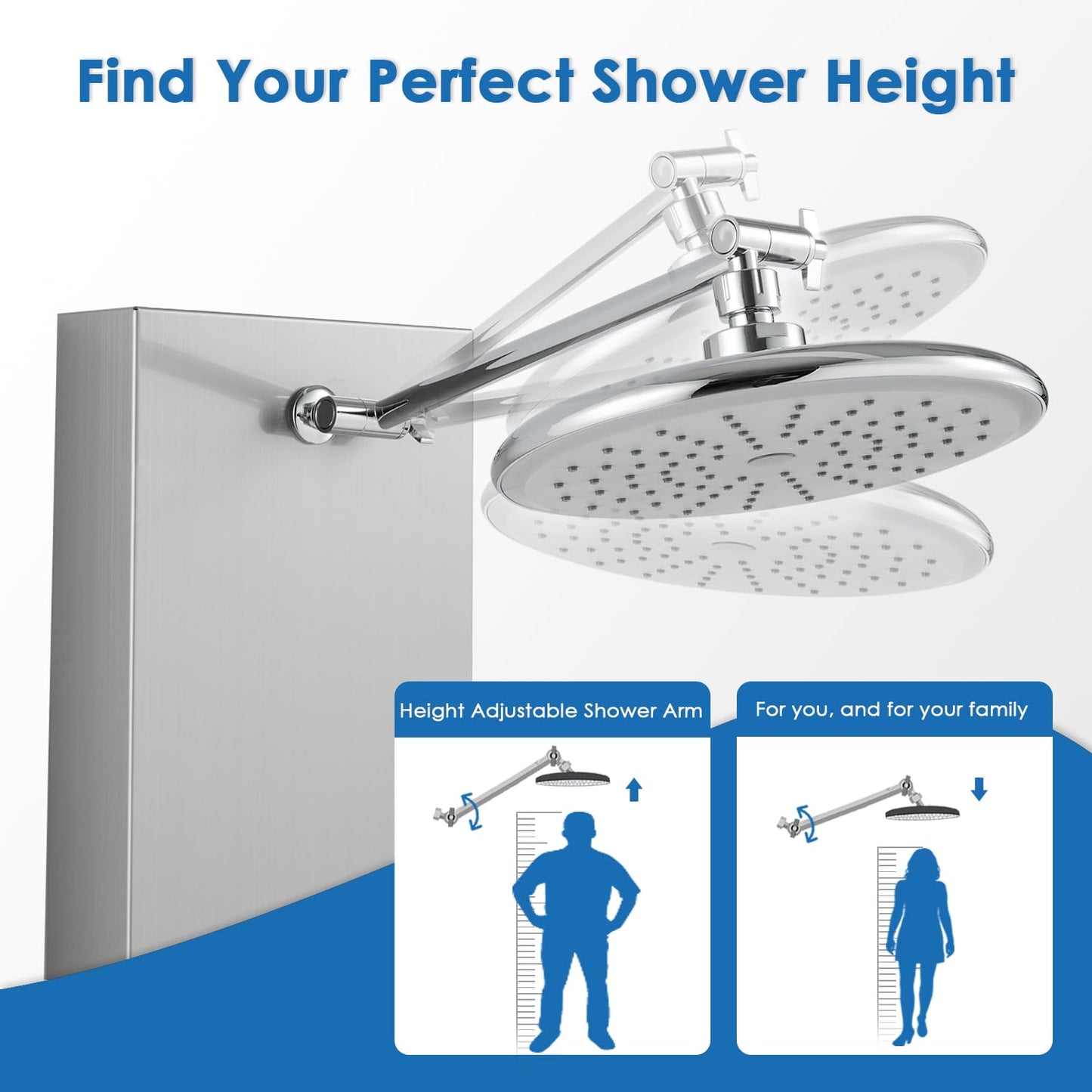 ROVOGO Stainless Steel Shower Panels System with 8-inch Rainfall Shower, 6 Body Jets and 5-Setting Handheld Shower Wand, Shower Tower with Adjustable Head, Brushed