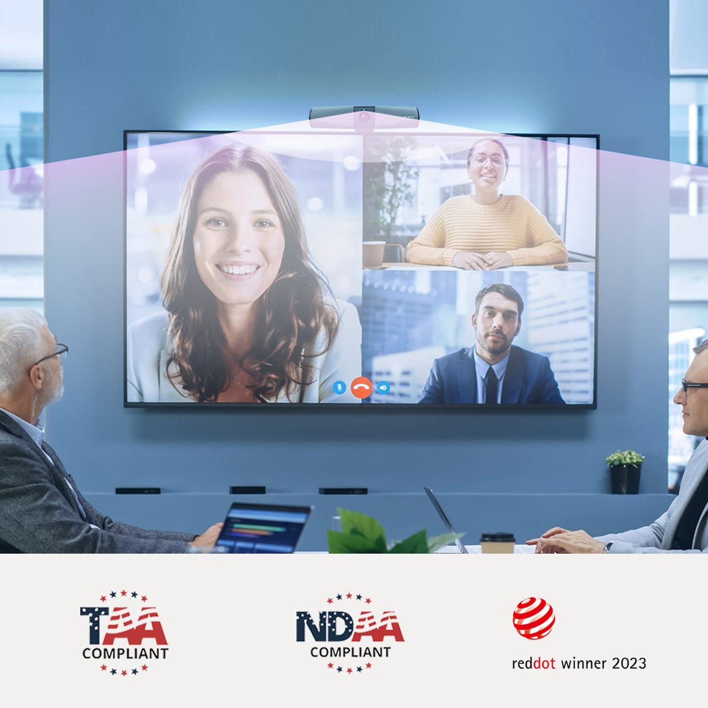 AVerMedia PA511D- 4K Video Conference Camera, Speakerphone, Echo Cancellation, Autoframing, Zoom Certified, Wired Network and One Cable Connection - Webcam for PC, Tripod & Monitor