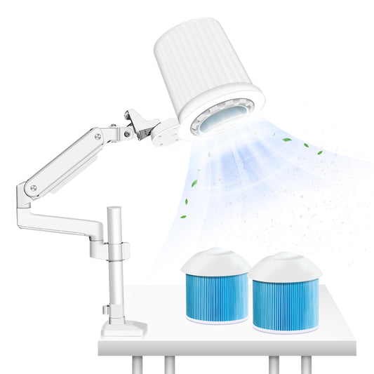 Pedicure Nail Dust Collector Quiet, 80W Professional Manicure Vacuum Cleaner Nails Tech Acrylic Dust Extractor with Dimmable Lamp Table Mounted for Nail Salon Powerful Fan (2PCS Reusable Filters)