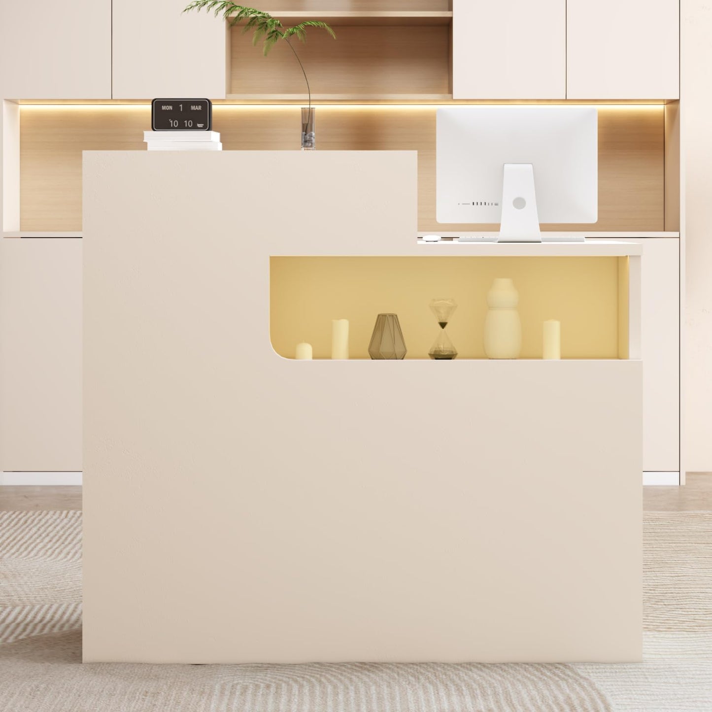 YTElantivo Reception Desk with LED Light and Locking Drawer - 47.2" Small Front Desk for Salon, Office, Retail, Lobby or Checkout Counter Use