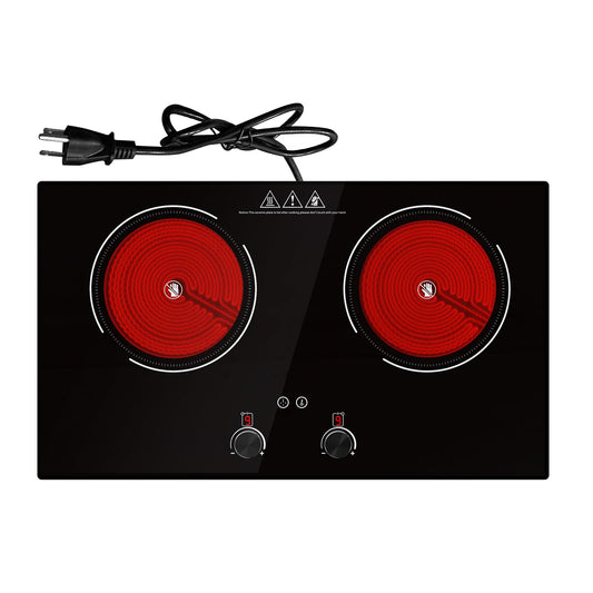 GTKZW 4000W Electric Cooktop: 24" Electric Stove 2 Burner Hot Plate Double Burner, Knob Control Countertop & Built-in, 9 Power Levels, Child Lock, Timer, Suitable for All Pans