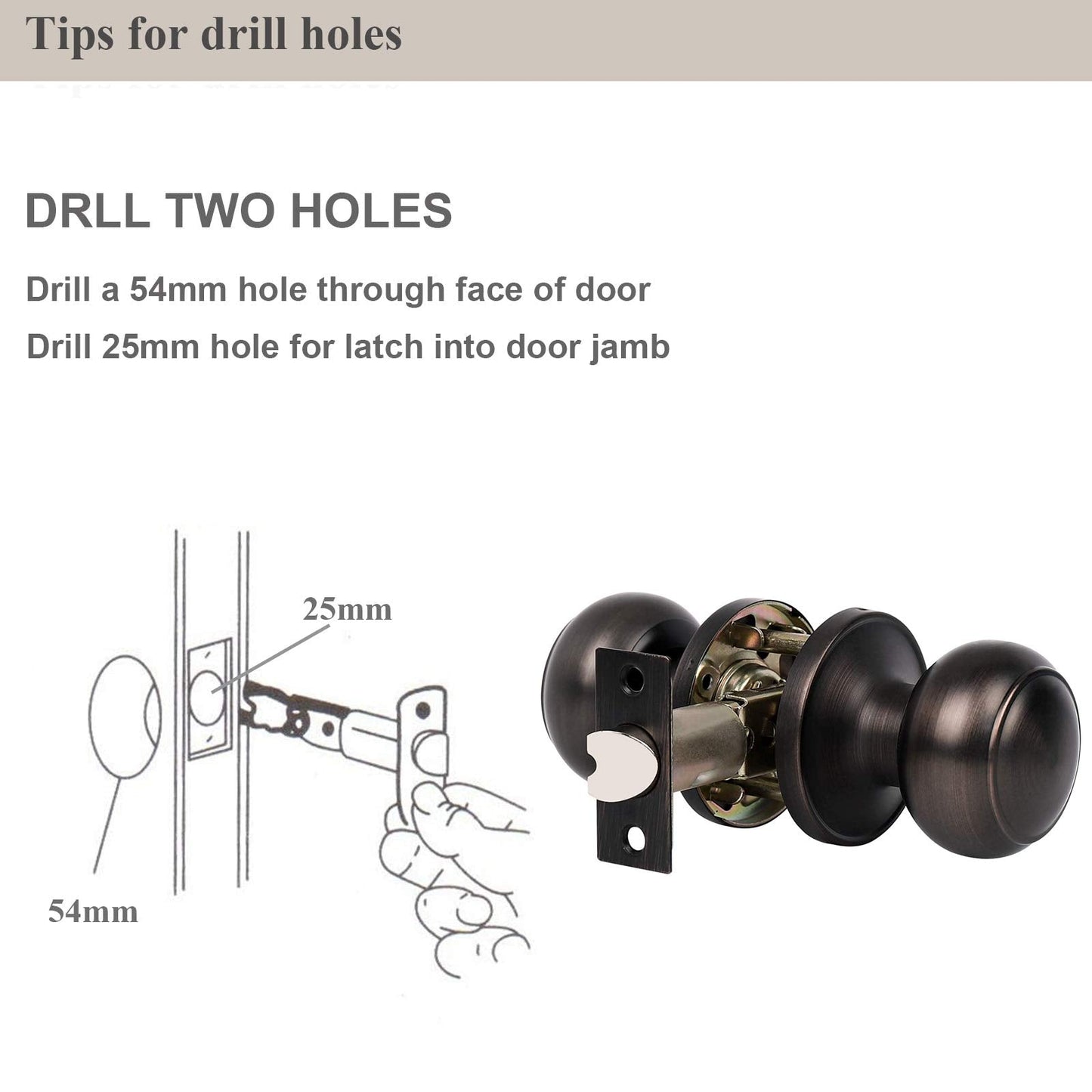 Probrico Door Knobs Interior, Closet Door Knobs Handles, Oil Rubbed Bronze, Passage Function Keyless, 3 Pack