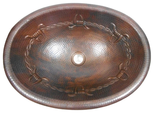 Simply Copper 19" Oval County Style Copper Bath Sink with Barb Wire Design