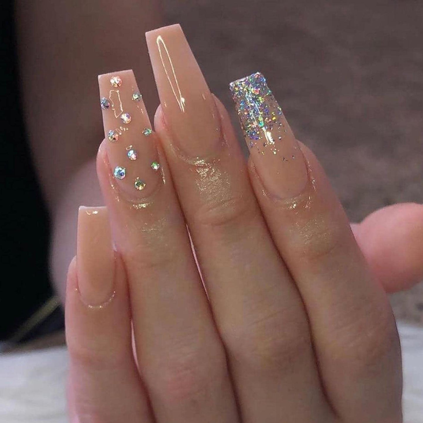 YoYoee Long Fake Nails Tips-Coffin Press on Nails Pink Ballerina False Nails for Women and Girls 24Pcs (gorgeous7)