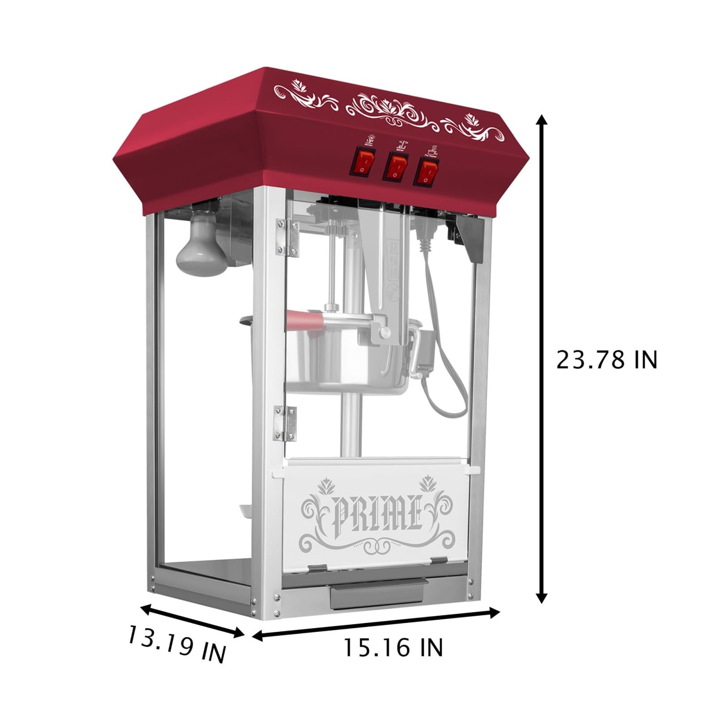 Trygoal Commercial Popcorn Machine, 12 Oz Kettle, 800W Countertop Popcorn Maker with Tempered Glass & Warming Deck, Tabletop Pop Corn Popper for Home Theaters, Birthday Parties, School Events, Red
