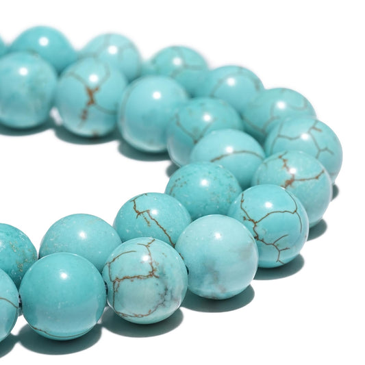 10mm Natural Blue Turquoise Gemstone Beads Polished Round Smooth Stone Beads for Bracelets Jewelry Making 15inch Loose Beads