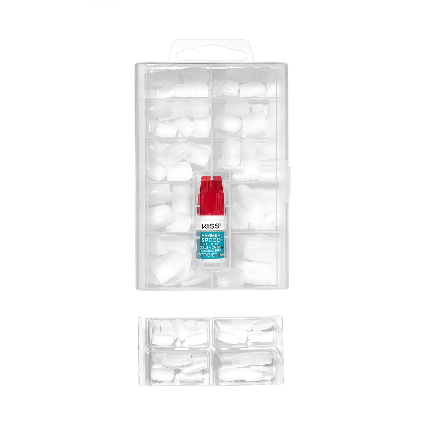Kiss PROFESSIONAL, Press On Nails, Nail glue included, 'Ordinary Life', White, Short Size, Square Shape, Includes 140 Nails, 3g Glue