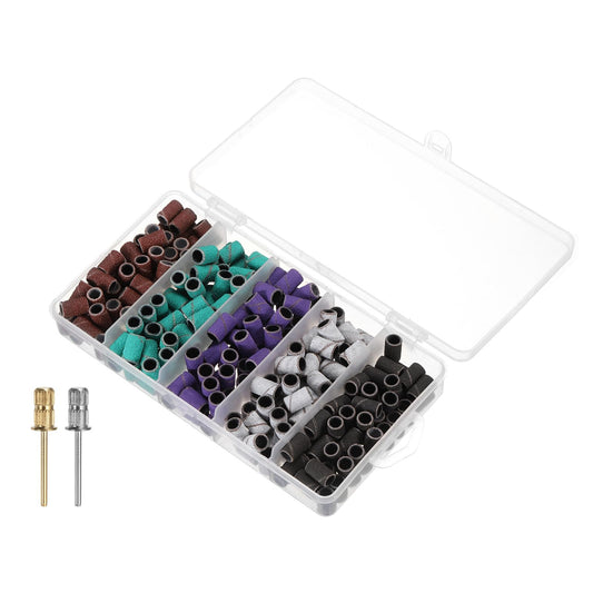 HARFINGTON 250pcs Sanding Bands for Nail Drill, 80#,120#,180# Grit Sanding Band with 6mm Mandrel, Drill Bits Nail Tech File for Acrylic Gel Nail Shaping Polishing