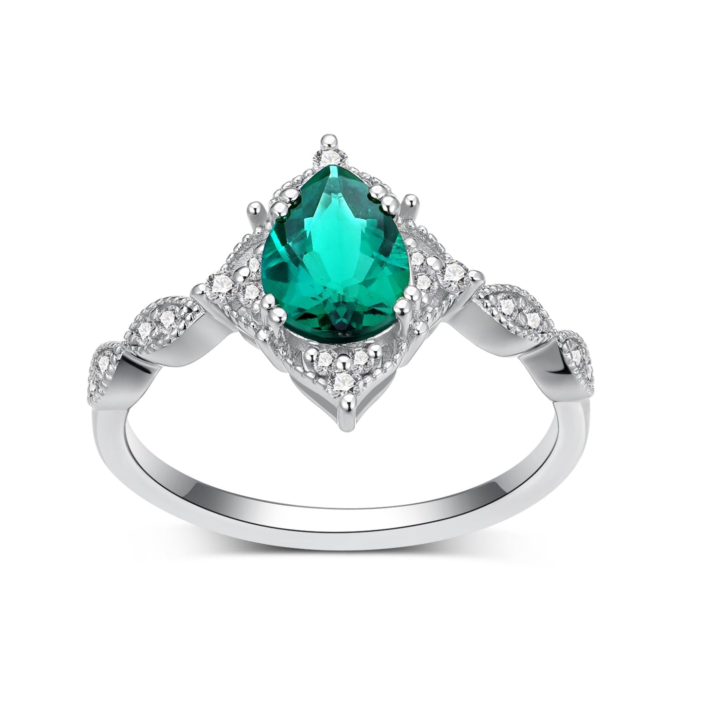 LieYovanaRing Pear Shaped Emerald Engagement Ring Set for Women, 925 Sterling Silver Pear-Cut Emerald Green Fashion Jewelry Wedding Bridal Band Rings for Women Her (8)