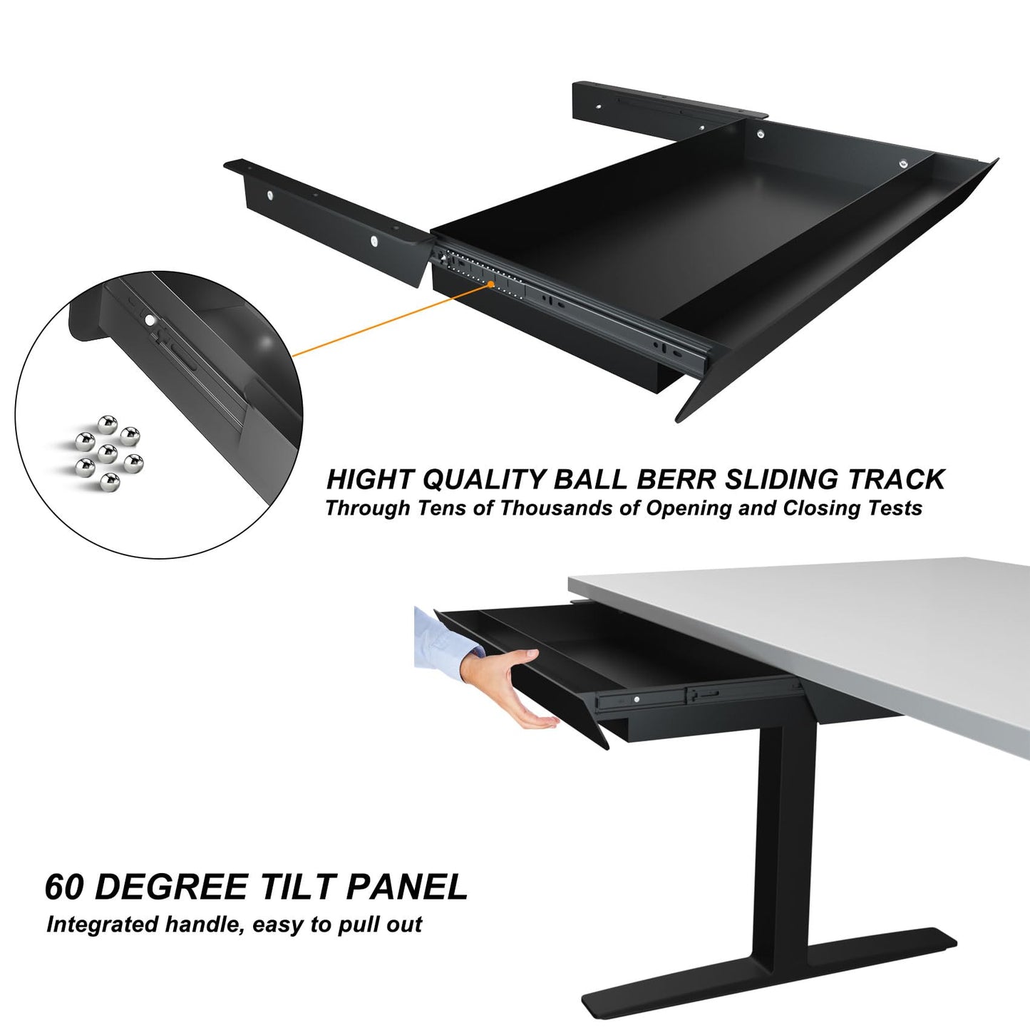 Gaxomo Large Under Desk Mounted Sliding Drawer with Pencil Tray and 60 Degree Tilt Panel to Pull Out, 22'' Long & 13'' deep Large Storage Organizer for Sit Stand Workstation