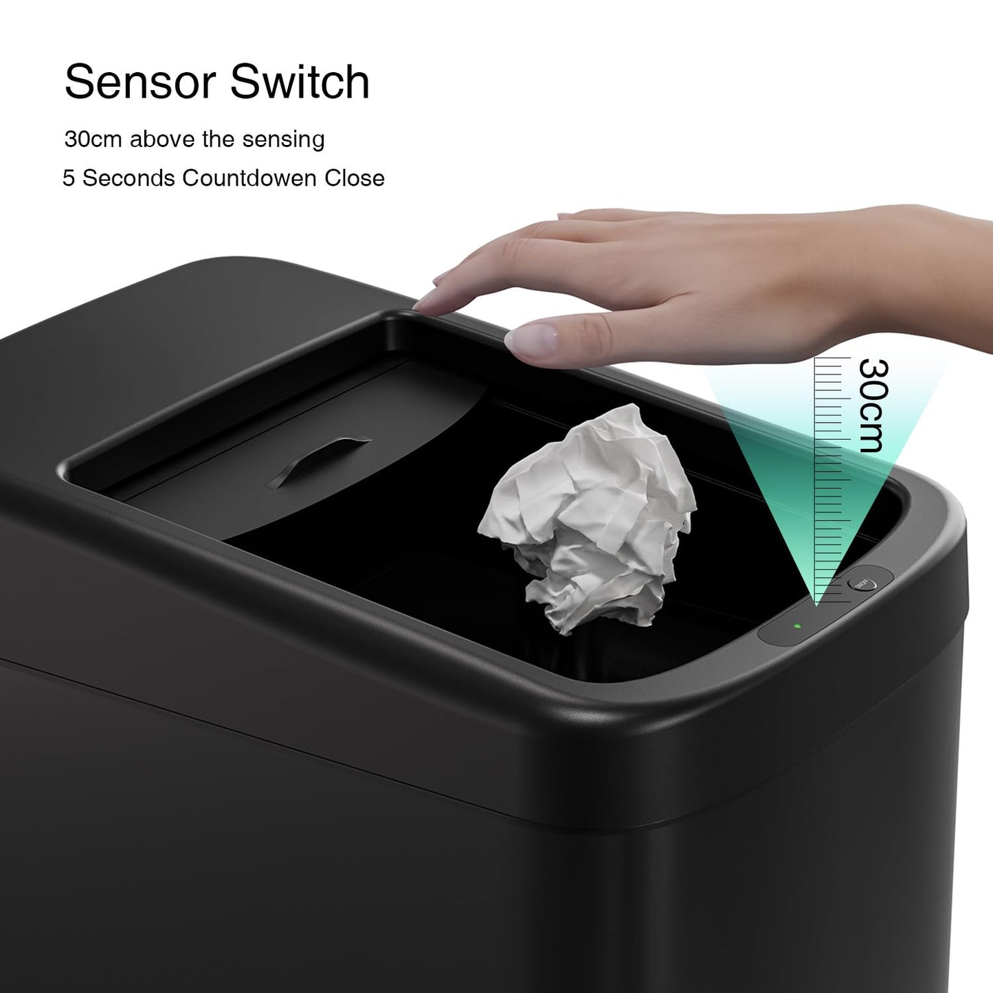 ELLO&ALLO Garbage Can Motion Sensor Trash Can 8 Gallon for Kitchen with Roll Up Lid, Automatic Touch Free High-Capacity with Wheels Black Waste Bin