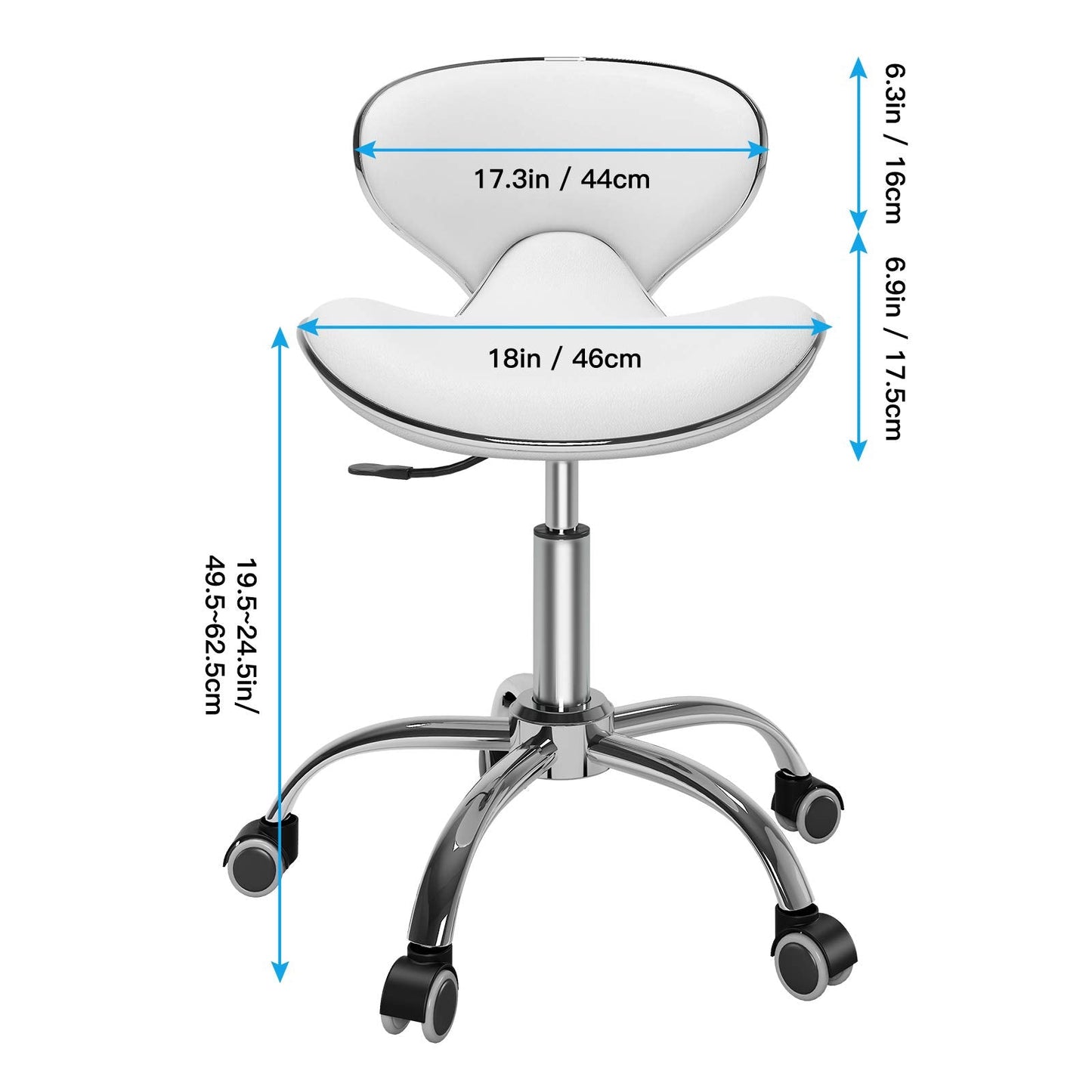 Adjustable Rolling Stool with Backrest,Drafting Spa Bar Medical Salon Tattoo Stool Chair with Wheels 360 Swivel,Heavy Duty,400lbs Weight Capacity,White
