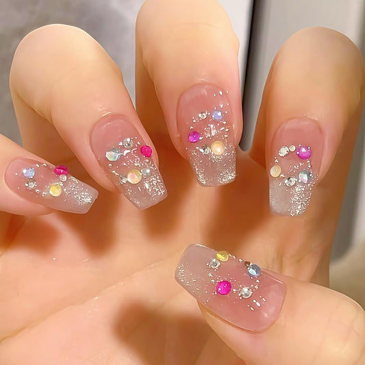 Pure Handmade French Tip Press On Nails: 22pcs Press on Nail Reusable Fake Nails Square Stick on Nails Salon Manicure False Nails For Girl Women Daily Party(Q058)