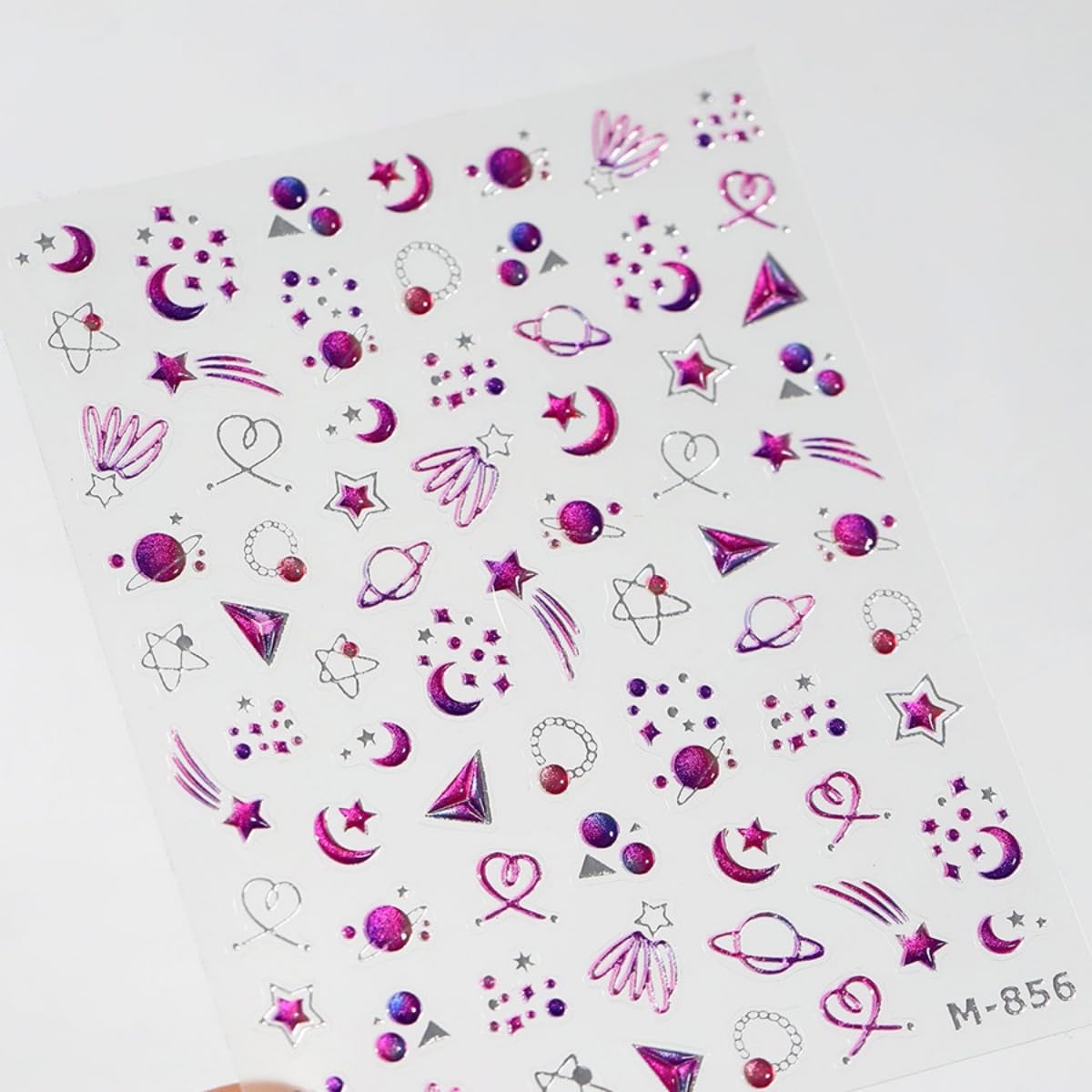 5D Embossed Star Nail Art Stickers Pink Purple Nail Decals Shiny Moon Heart Designs Self-Adhesive Star Moon Planet Nail Stikcers DIY Manicure Decoration - Nail Art Supplies for Women