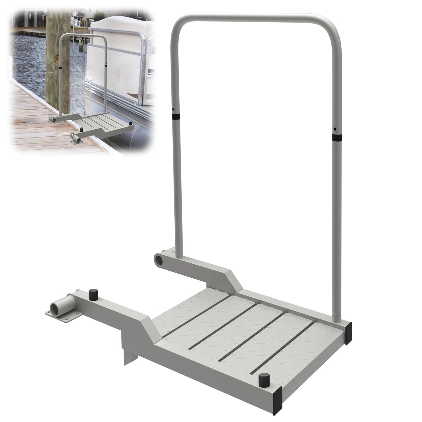 Boat Boarding Platform with Handrail, Dock Boarding Step with Handle, Rust-Proof Outdoor Dock Extension (400LBS Capacity L)