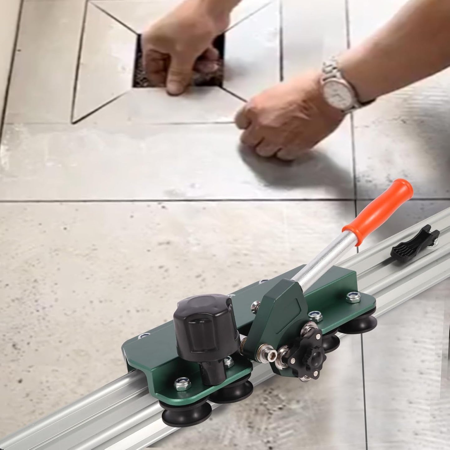 Manual Tile Cutter, Large Format Ceramic Tile Cutting Tool with Built-in Suction Cups & Tile Clamp, 3-Head Scoring Wheel System, for Up to 0.47-Inch Thick Tiles