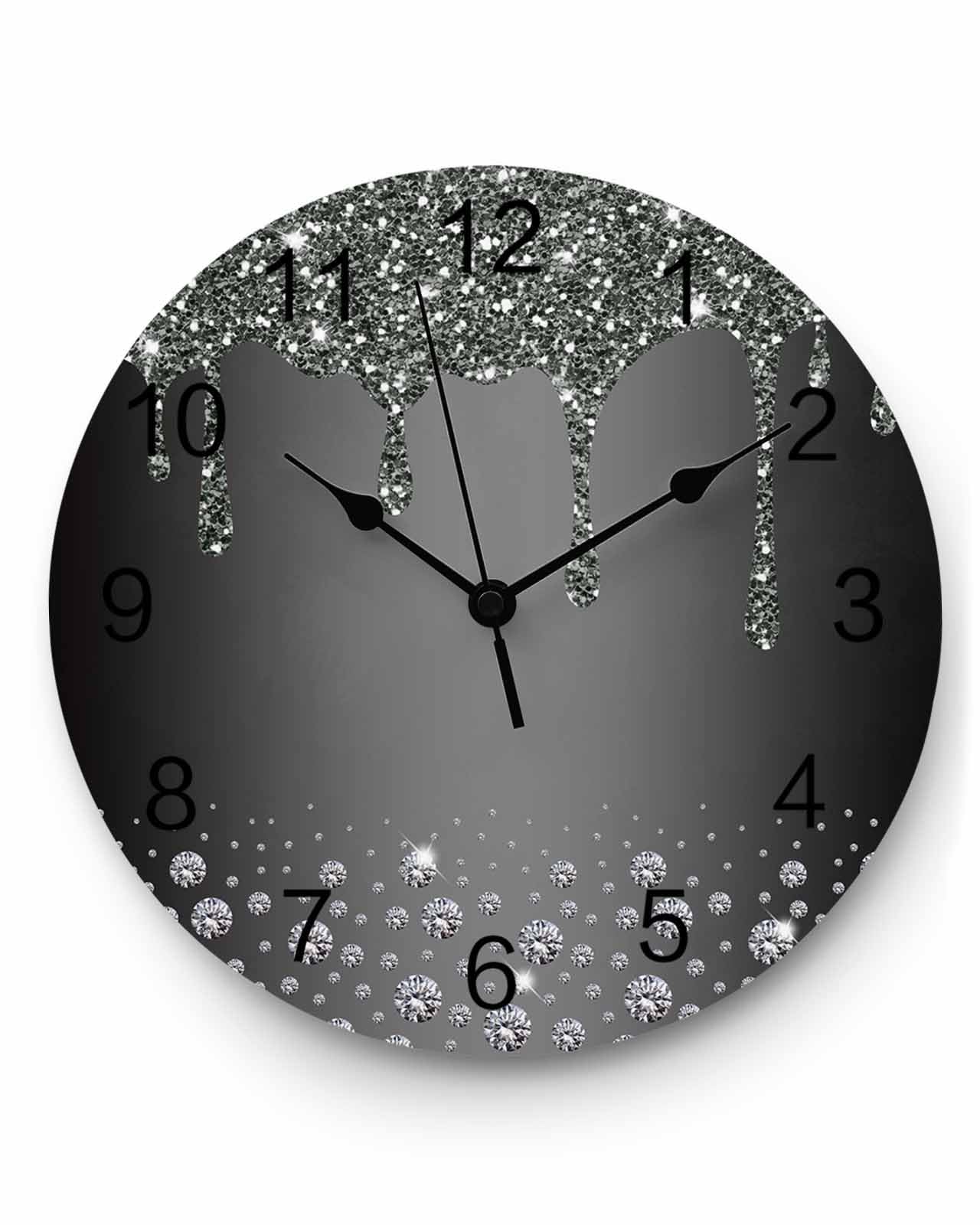 LooPoP Wall Clock Black Diamond Clocks PVC Silent Non-Ticking Battery Operated Decorative Luxury Bling Water Drop Round Clock for Home Living Room Kitchen Bedroom Office School Wall Decor 10 Inch