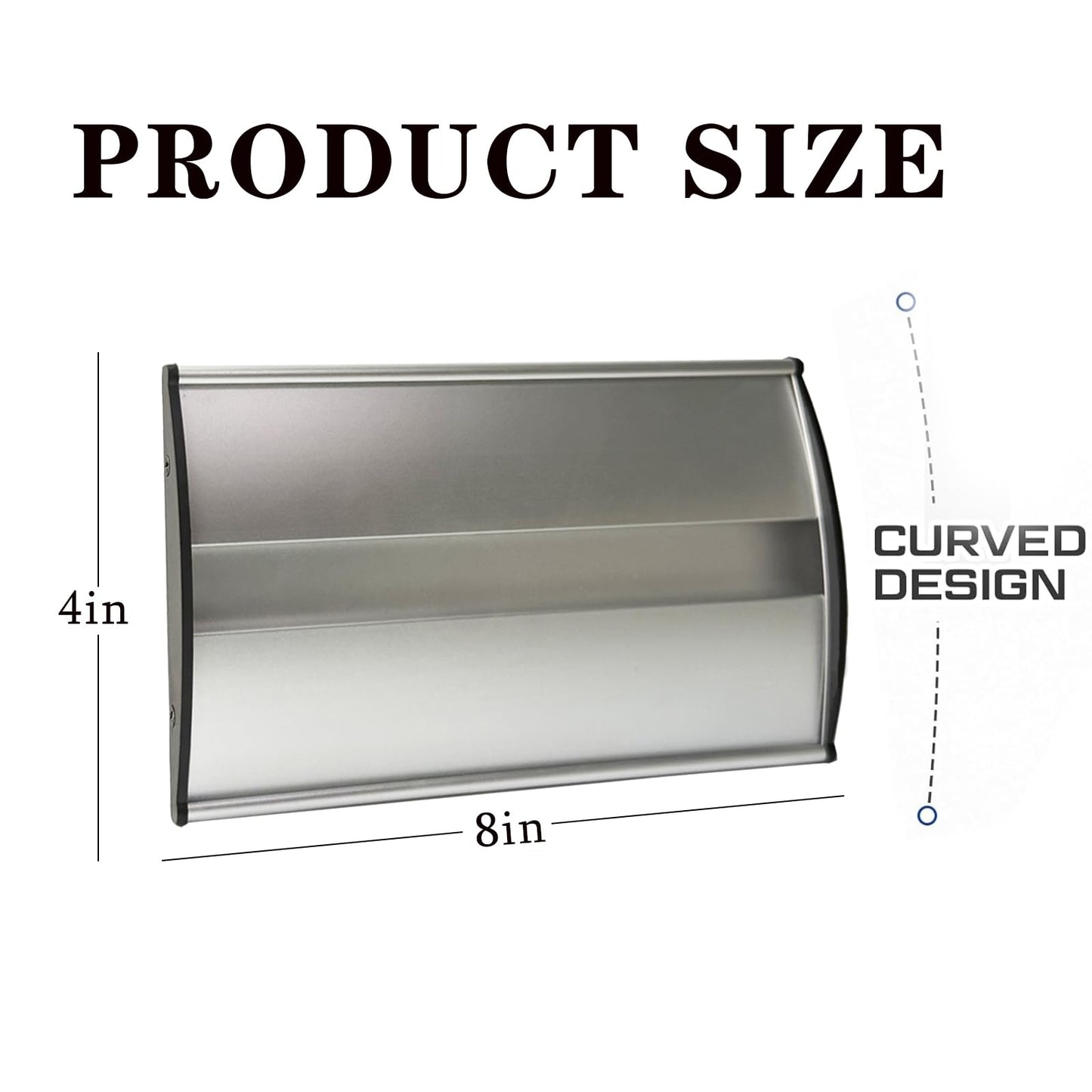 Set of 5 Curved Name Plate Holder 8" x 4" Wall Mount Office Business Door Sign Holder Aluminum Sturdy Office Sign Frame with Adhesive Tape Film for Business Cubicle Custom Display - Silver