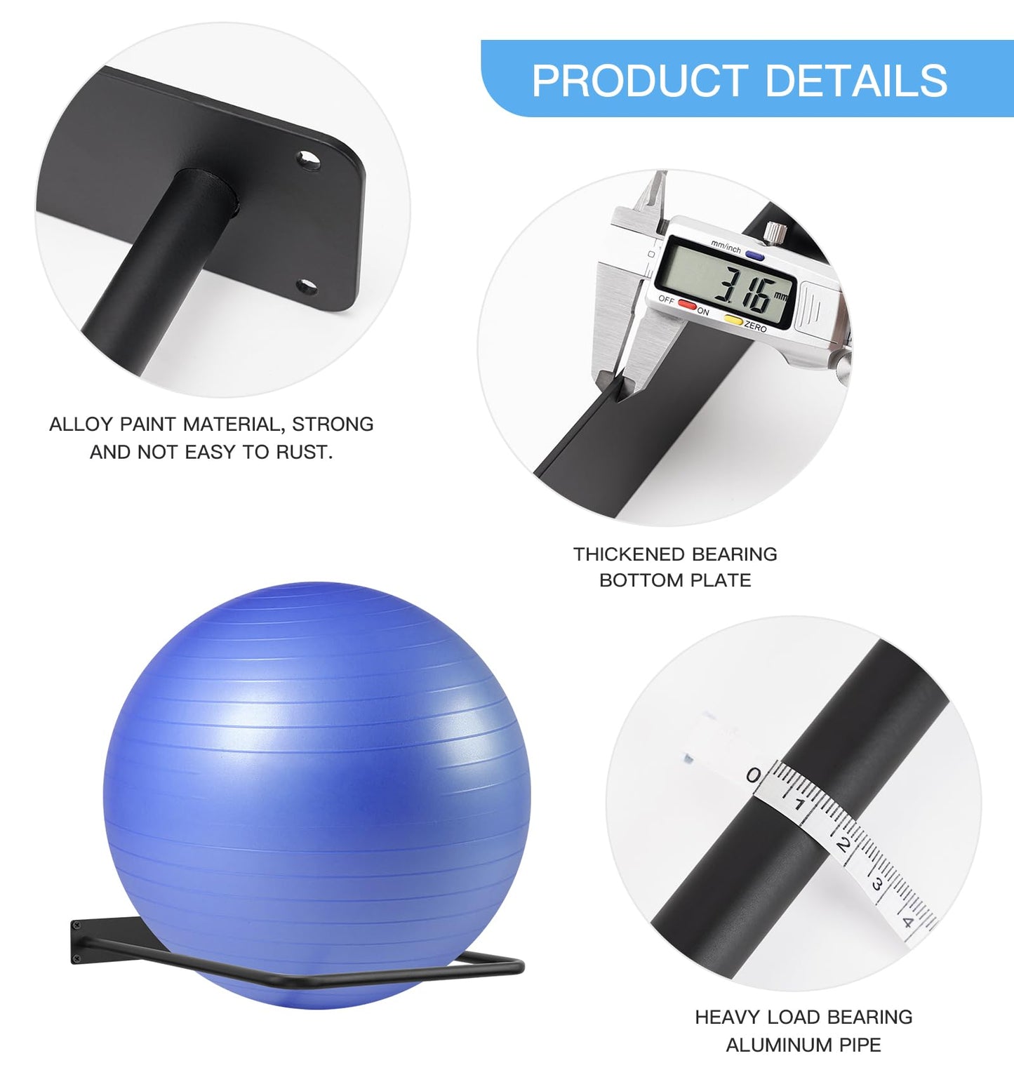 XIAOPEIZHI Black Exercise Ball Holder,Ball Holder Wall Mount Exercise Ball Storage for Home and Yoga Studios or Commercial Gyms,Acts as a Yoga Ball Holder. Set of 2.