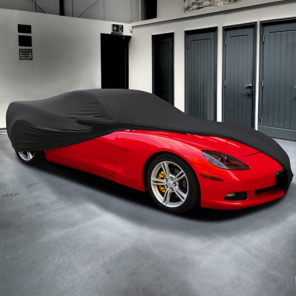 WinPower Indoor Sports Car Cover Stretch Dustproof Protection Full Car Cover for Underground Garage, Car Show, Black