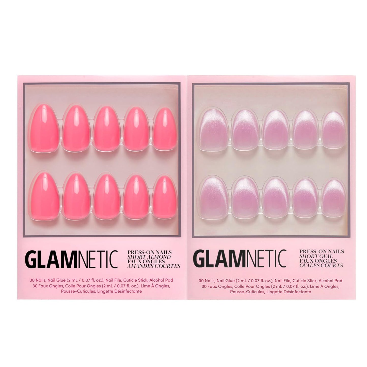 Glamnetic Press-On Nails Bundle - Flamingo Pink & Fairy Dust | Classic Short Almond Fake Nails | Short Oval Nails with a Metallic Finish | Reusable, Salon-Quality Nail Kits