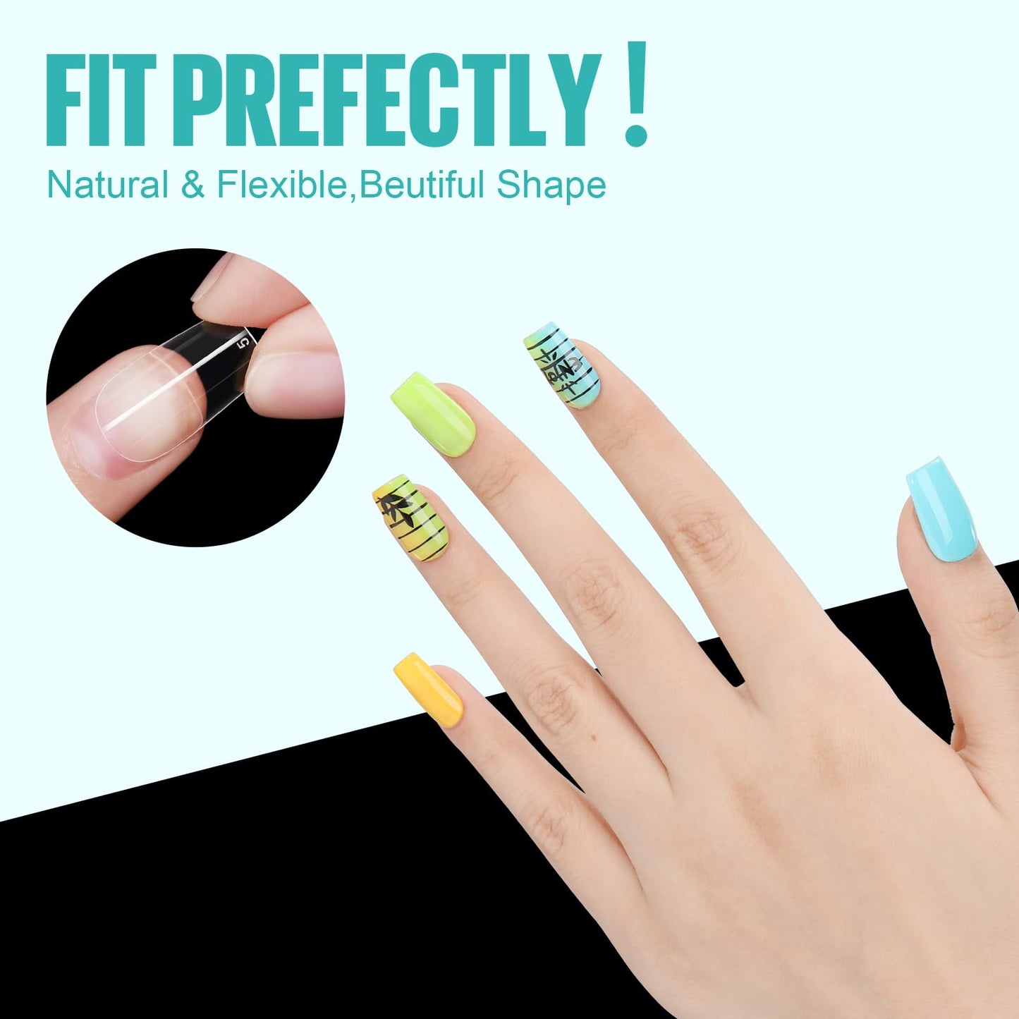 TOMICCA Fake Clear Nails, Short Square False Nail Tips, 216Pcs Nail Extension Tips for DIY Salon Gift 12Size