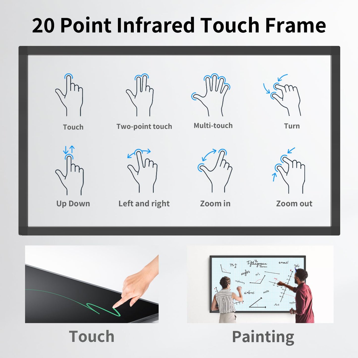 LMENGER 50 Inch 20 Points Infrared Touch Frame, Interactive USB Interface IR Touch Screen Overlay Use, Driver Free Intelligent, Suitable for Digital Signage