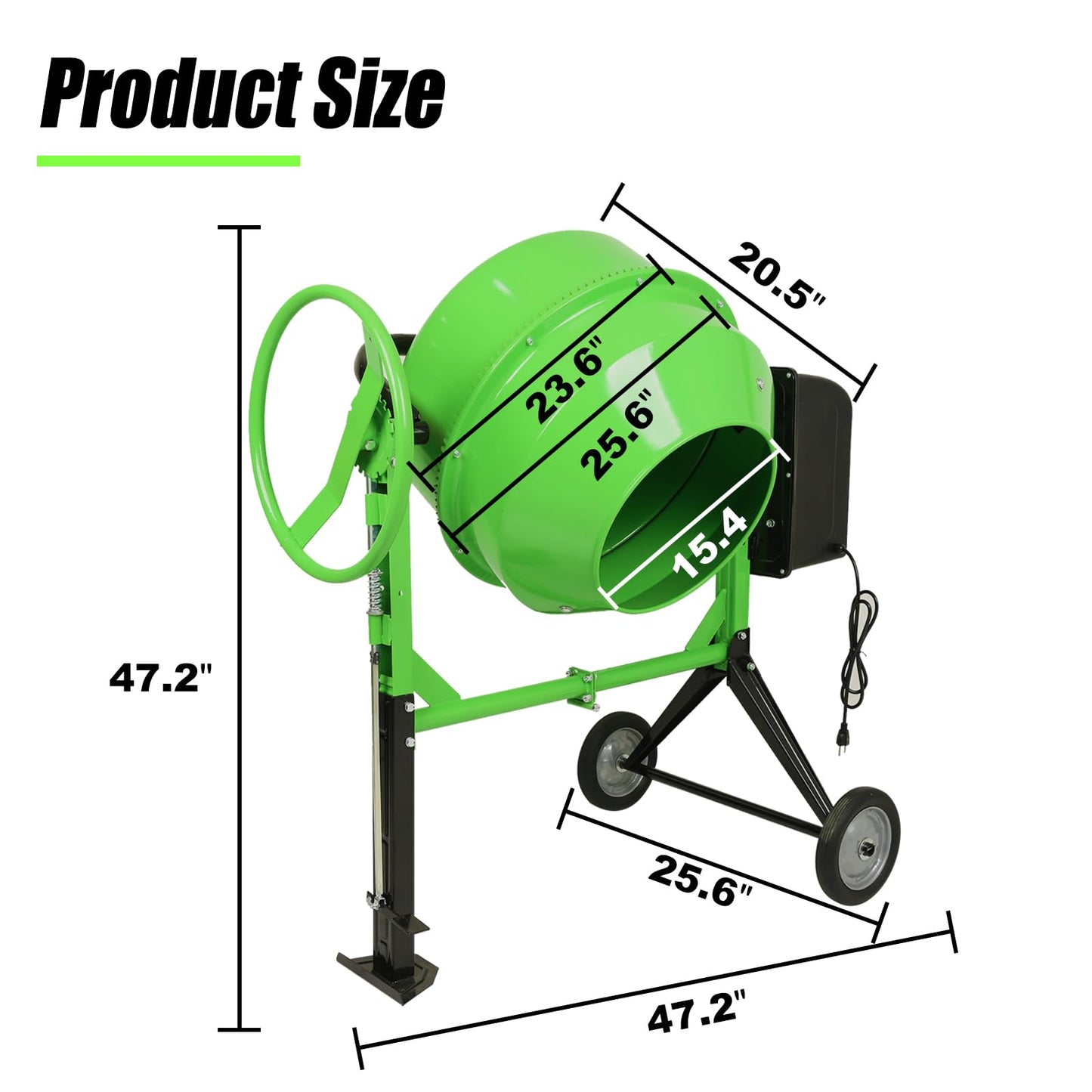 Cimcame Electric Concrete Mixer 5.0 Cu Ft Portable Wheelbarrow Cement Mixing Machine for Stucco Mortar Seeds