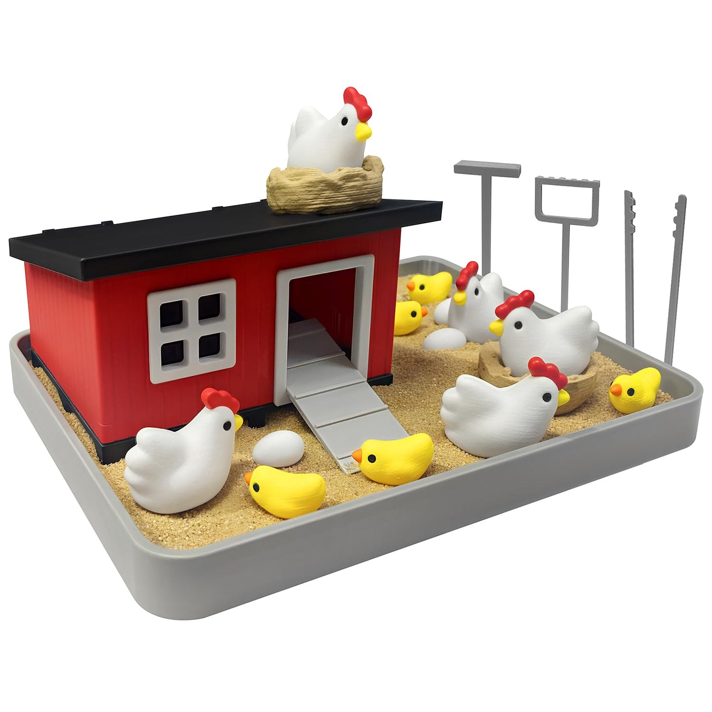 HouseBegan Chicken Zen Garden Kit for Desk, Funny Offices Desk Accessories, Desktop Zen Sand Garden Decor, Chicken Lovers Themed Gifts for Friends, Coworkers, Bosses, Birthday