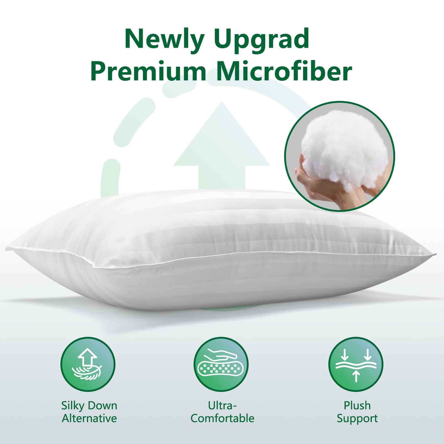 COZSINOOR Bed Pillows Queen Size: Hotel Quality Set of 2 - Down Alternative Microfiber Filled for Back, Stomach, Side Sleepers, Breathable & Skin-Friendly