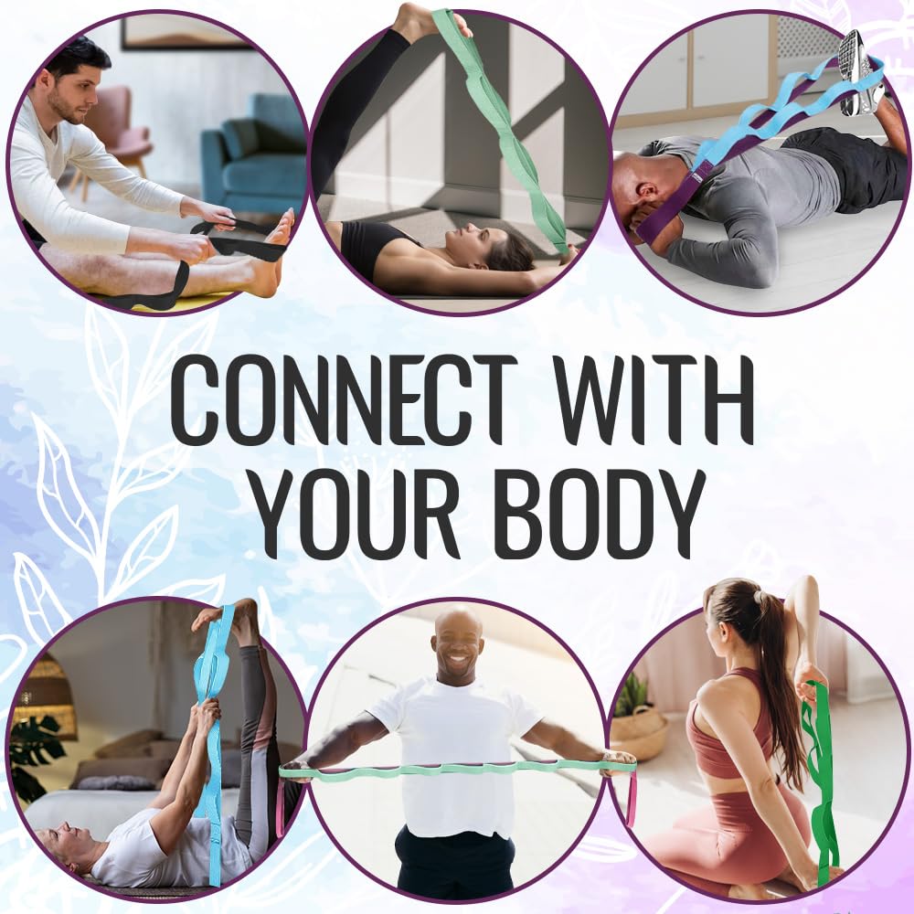 [NEW 2023] TECEUM Yoga Stretching Strap 10 Loops Non-Elastic Strap - Home Workout Stretch Strap for Physical Therapy, Yoga, Pilates cttn 1.5 in LM