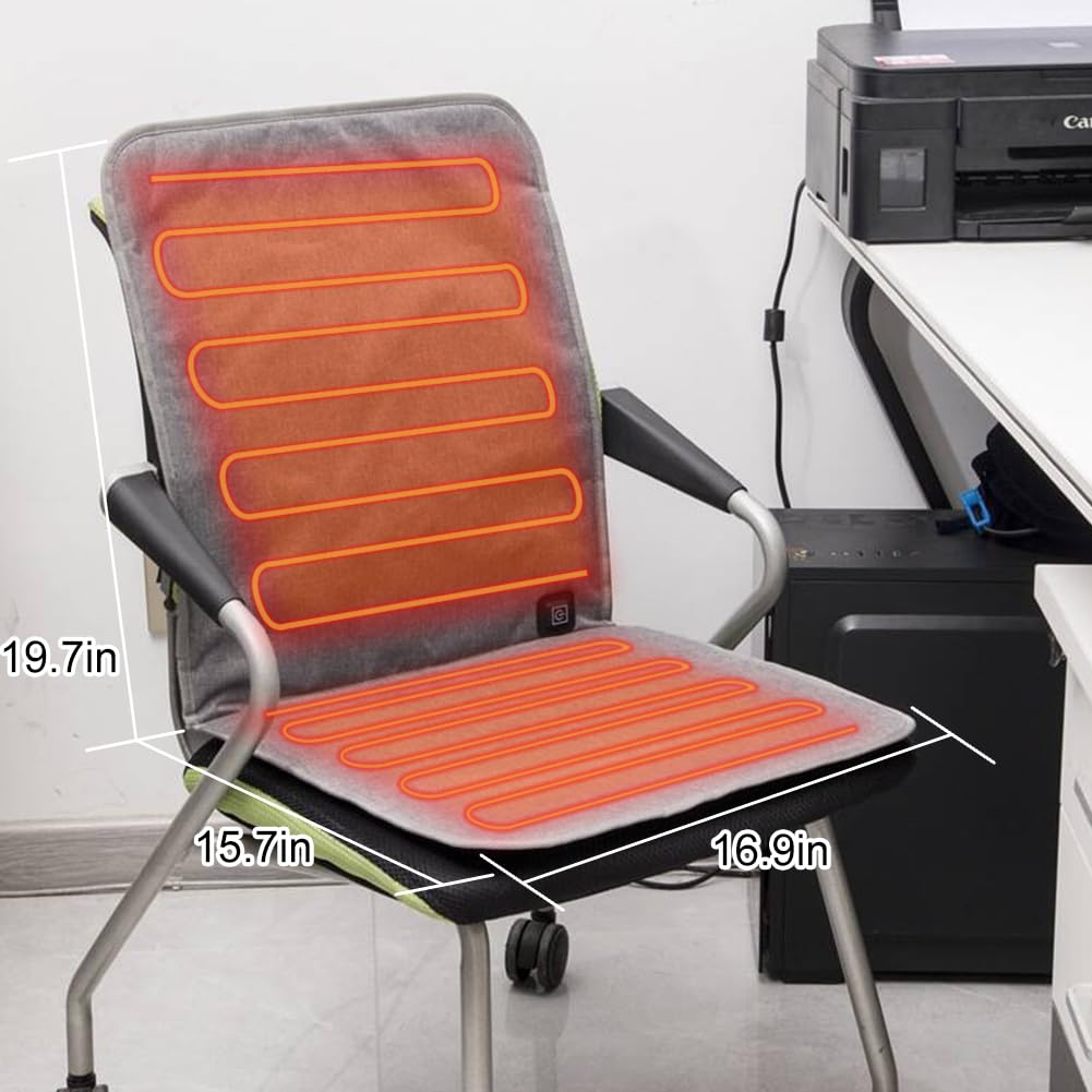 WOOLALA USB Heated Seat Cushion for Office Chair, Large Heating Area Heated Seat Cover Therapy Heating Pad for Back, Lumbar, Hip, Thigh with 3 Temperatures Levels, 17In * 35.5In