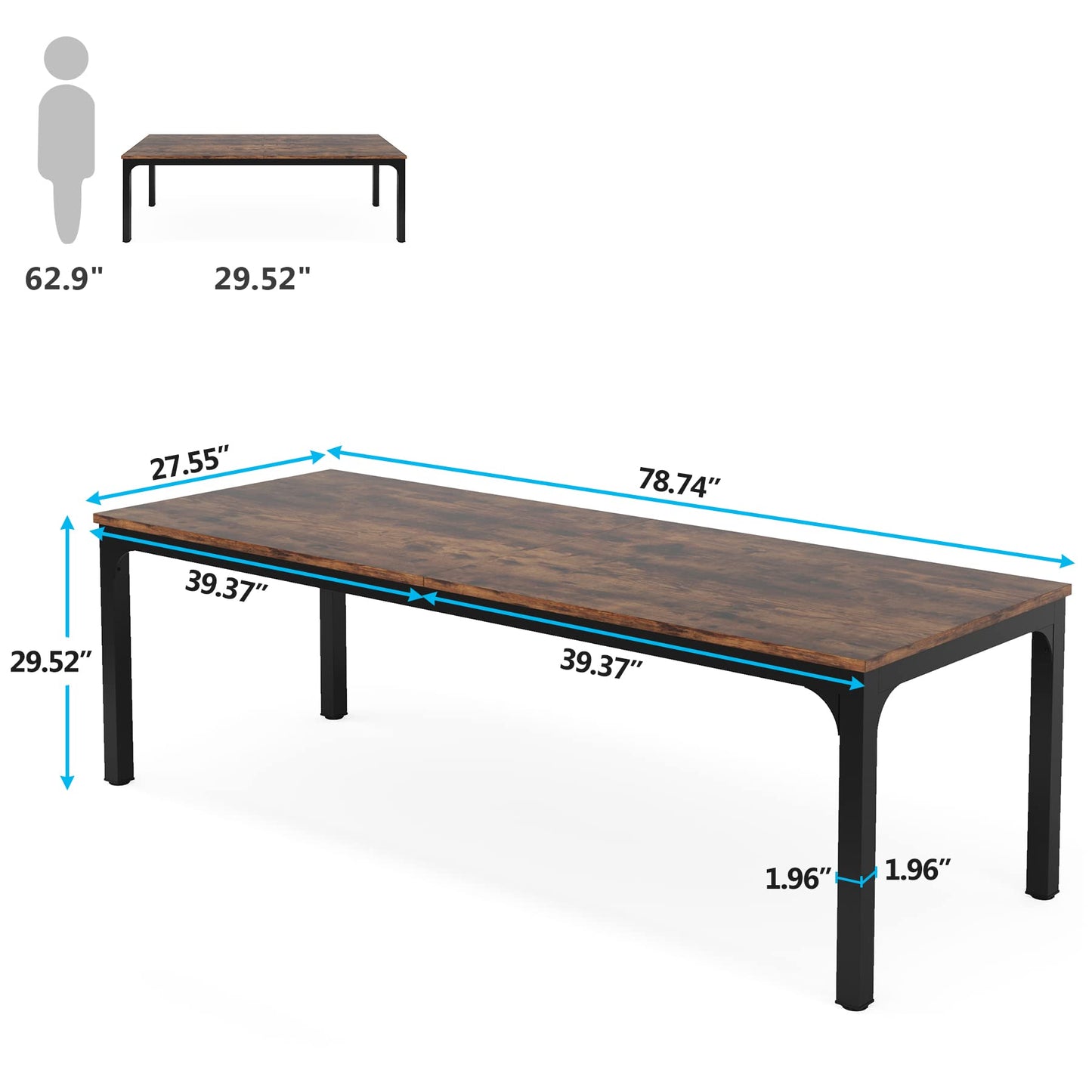 Tribesigns 6.5 FT Conference Room Table, 78.74" W x 27.56" D Large Office Conference Table, Modern Seminar Meeting Table Desk for Boardroom, Meeting Room (1, Rustic Brown)