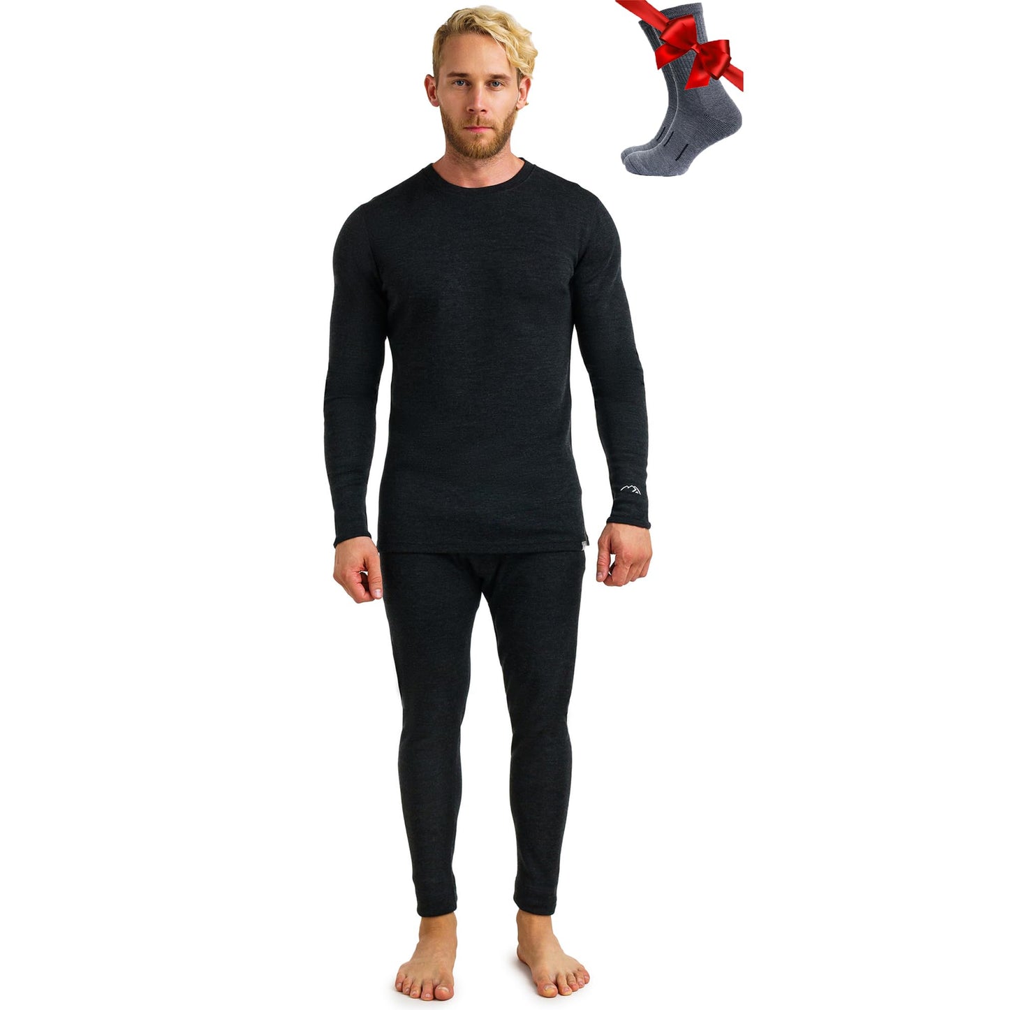 Merino.tech Merino Wool Base Layer Mens Set - Heavyweight, Midweight, Lite Merino Wool Thermal Underwear For Men Top, Bottom (Medium, 320 Charcoal Grey)