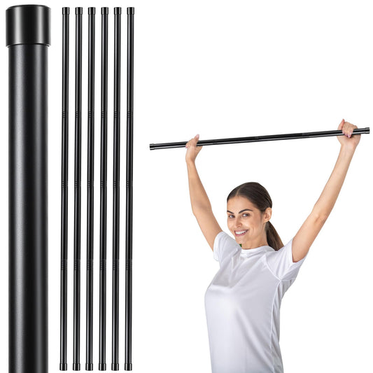 6 Set 5ft Yoga Stick Adjustable Stretching Sticks, Black Exercise Stick with Non-slip Rubber Ends, Posture Corrector Stretch Tool for Mobility Training, Workout, Balance Fitness (Per Set 5ft, Black)