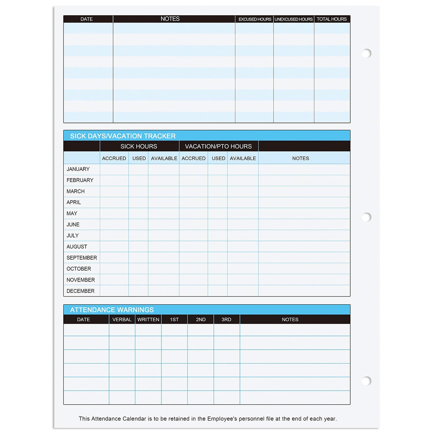 2026 Attendance Calendar Work Tracker Attendance Calendar Cards - 8.5 X 11 Cardstock/Pack of 25 Sheets