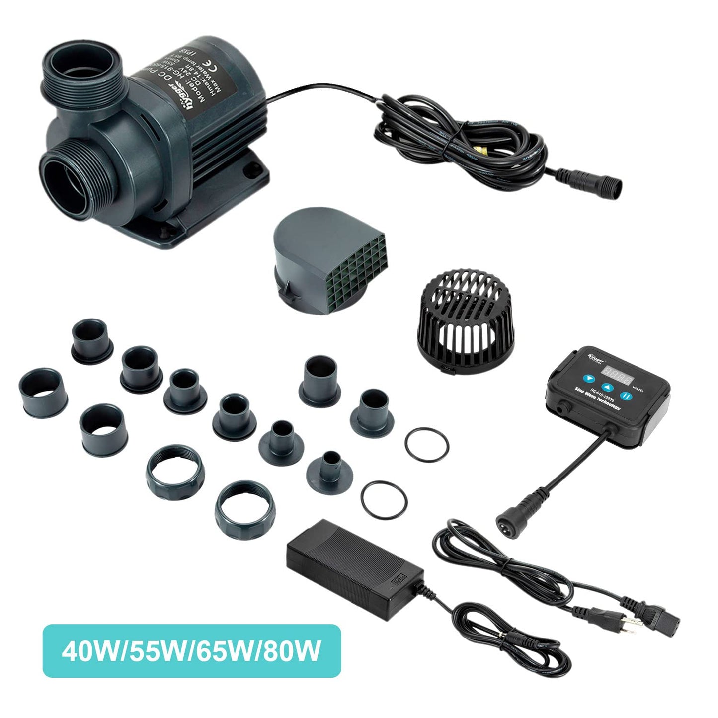 Hygger 2650GPH Quiet Submersible and External 24V Water Pump, with Controller (30%-100% Settings), Powerful Return Pump for Fish Tanks, Aquariums, Ponds, Fountains, Sump, Hydroponics (80W, 19.7ft)