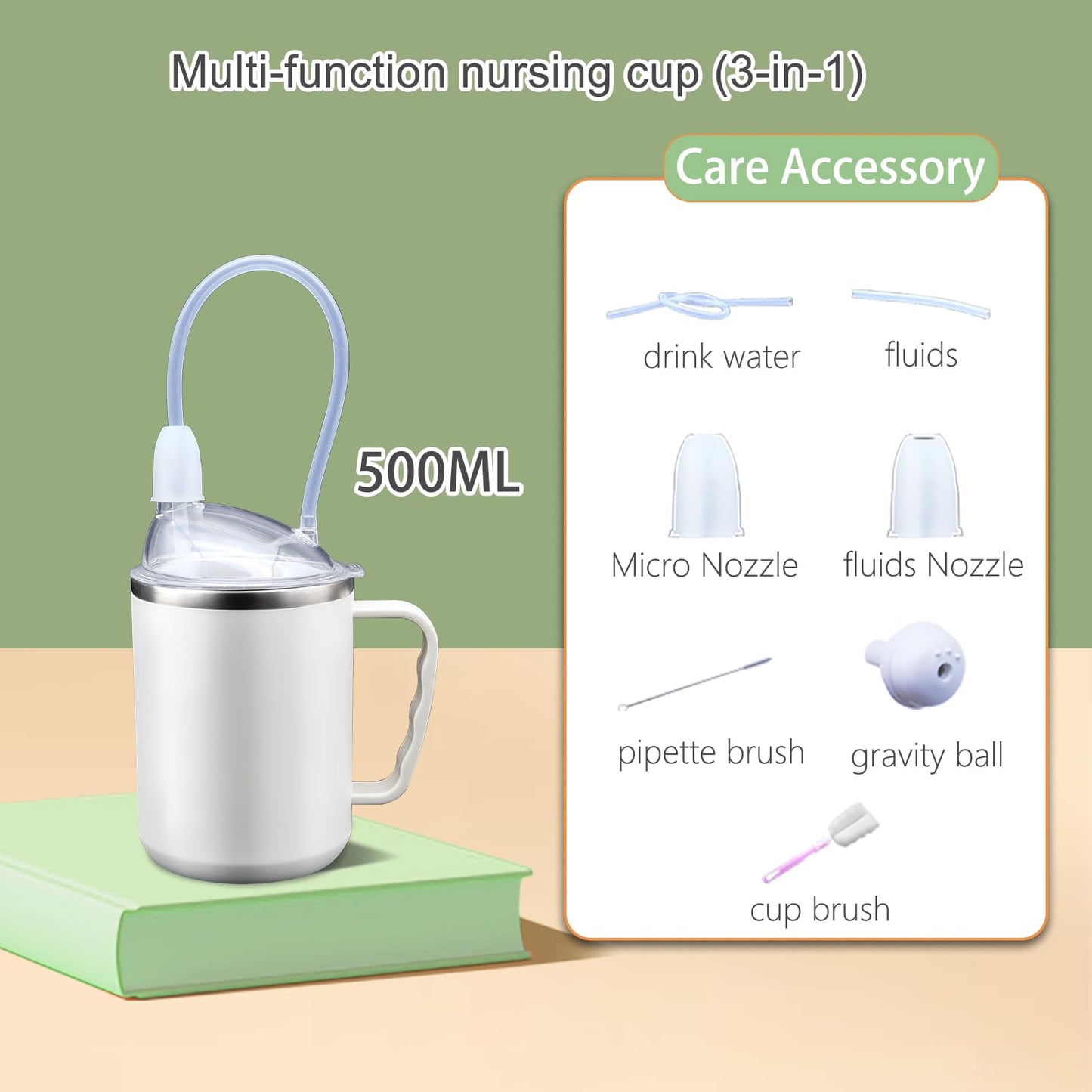 Multifunctional Adult Sippy Cup for Elderly Spill Proof - Precise Liquid Control, Easy to Grasp Handles,17.6oz Stainless Steel Sippy Cup with Straw,Suitable for Seniors Patients Limited Mobility