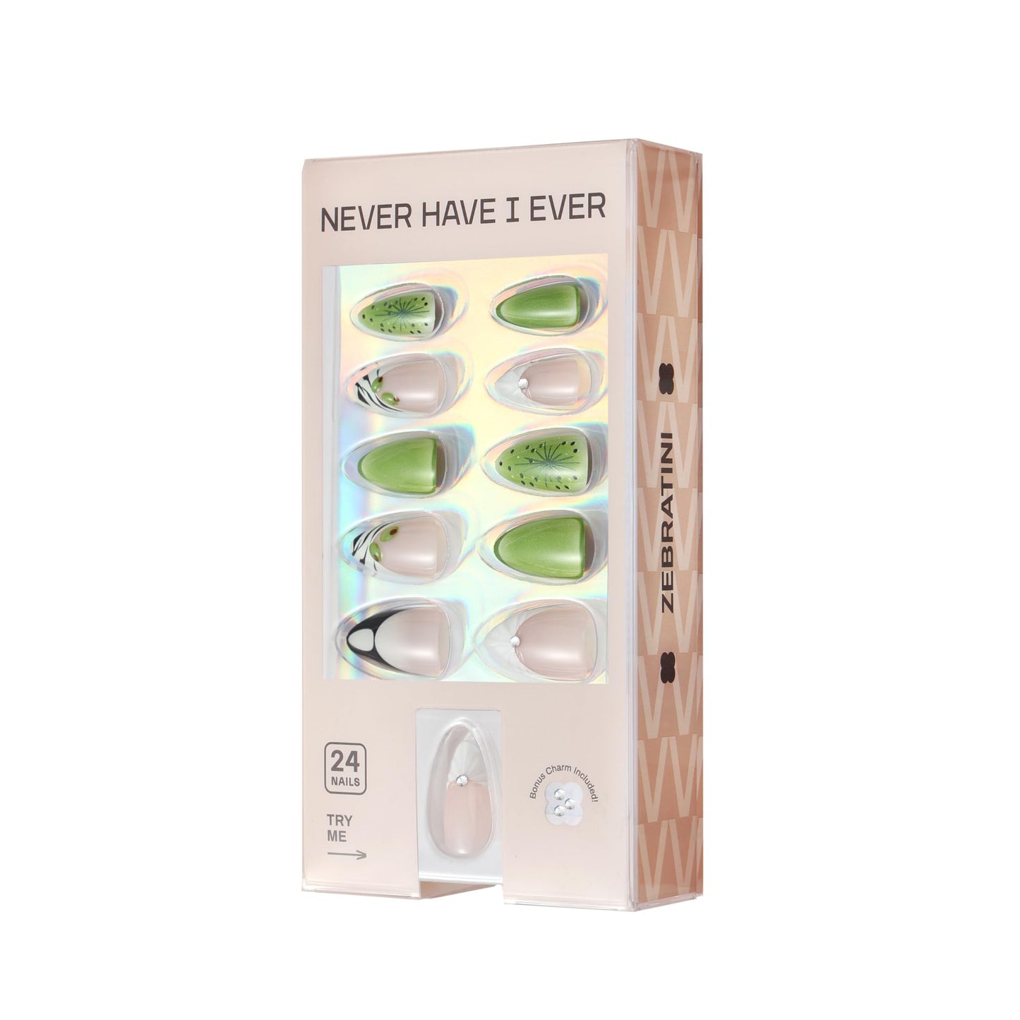 Never Have I Ever ZEBRATINI Short Almond Press On Nails 24 Piece Soft Gel False Nails for Everyday Wear Reusable Comfortable Fit for Women As Seen on Shark Tank